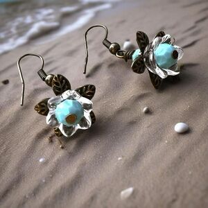 Handcrafted earrings with aqua beads